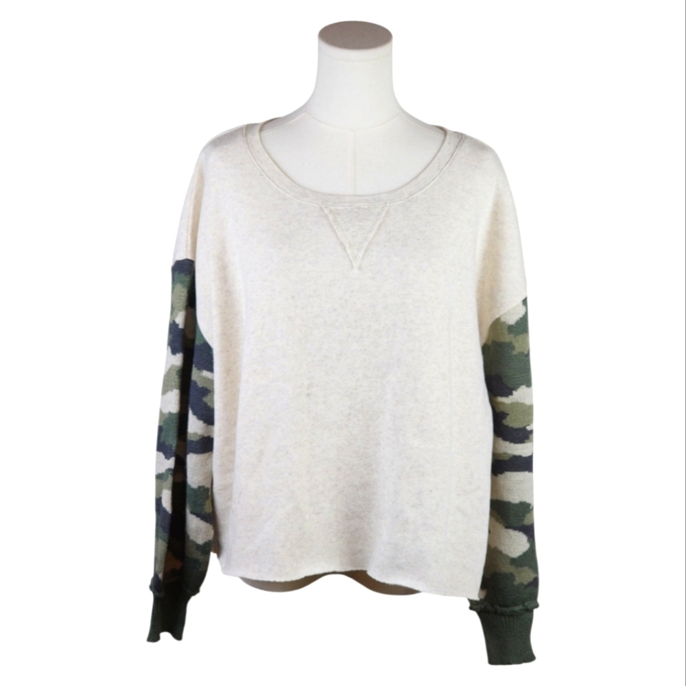 Vintage Havana Camo Sleeve Pullover Sweatshirt Medium Neutral Crewneck